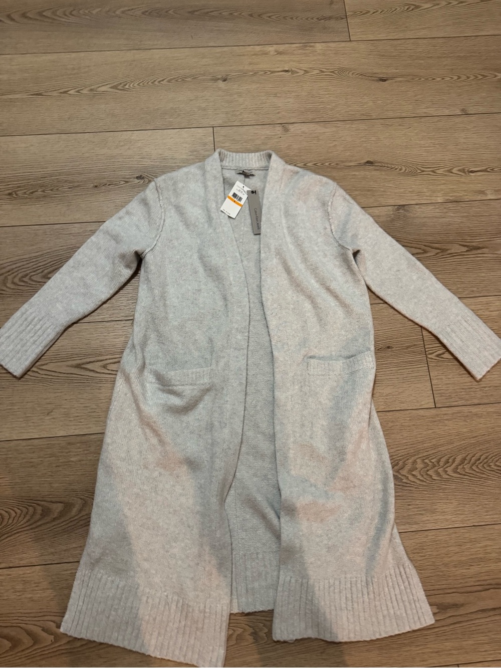 Calvin Klein Jeans Light Gray Open-Front Long Cardigan